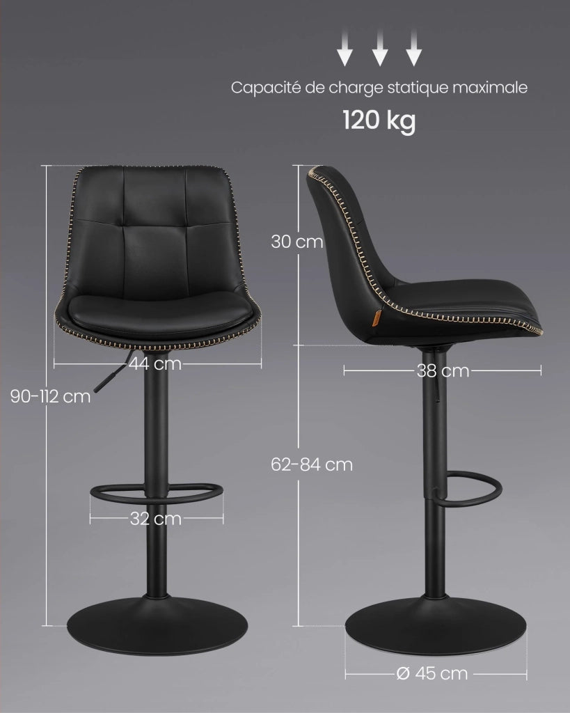 Sgabelli da bar set di 2 sedie da cucina seduta girevole altezza regolabile imbottito in similpelle con schienale e poggiapiedi bancone da pranzo acciaio nero 12_0007737
