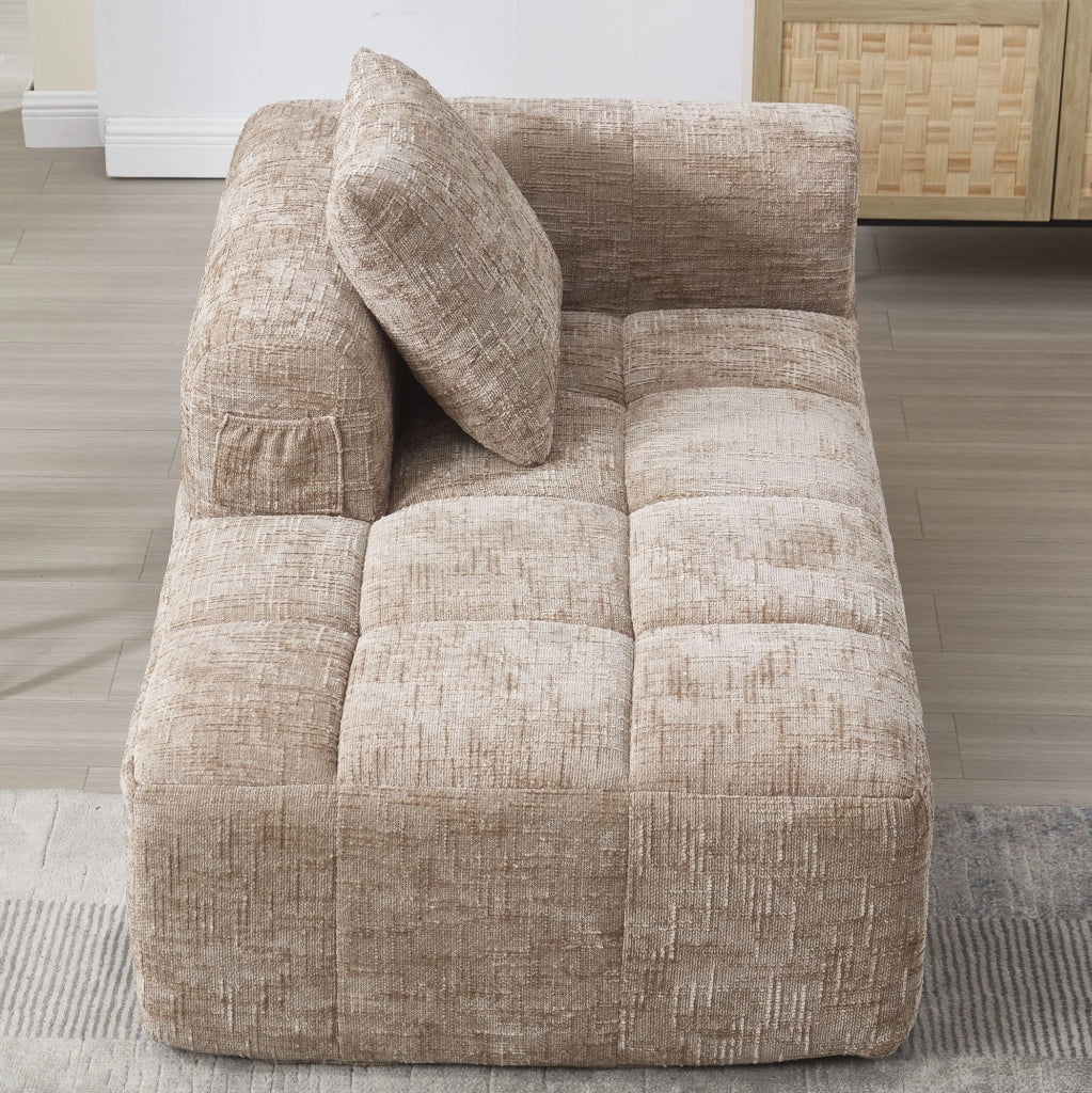 Divano Chaise Longue Khaki con Tascabili Laterali e Cuscino Incluso, 158x90x60 cm