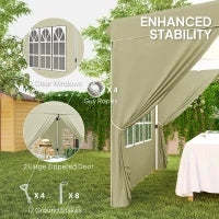 Gazebo da Giardino Pop Up con 2 Finestre e Gambe Regolabili, in Metallo e tessuto Oxford, 248x248x270 cm, Crema