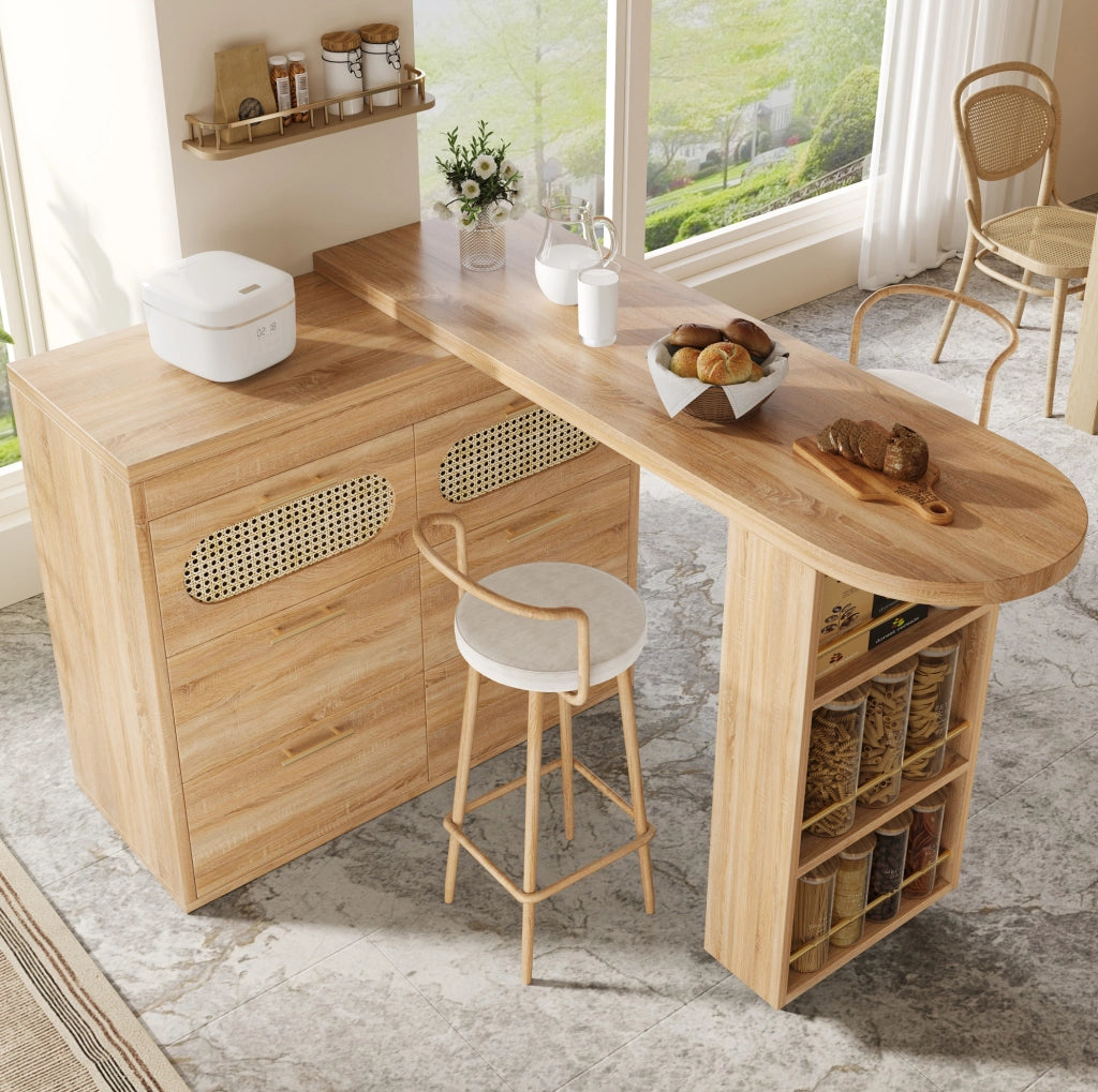 Tavolo bar girevole 360° con 6 cassetti, 128-203 cm