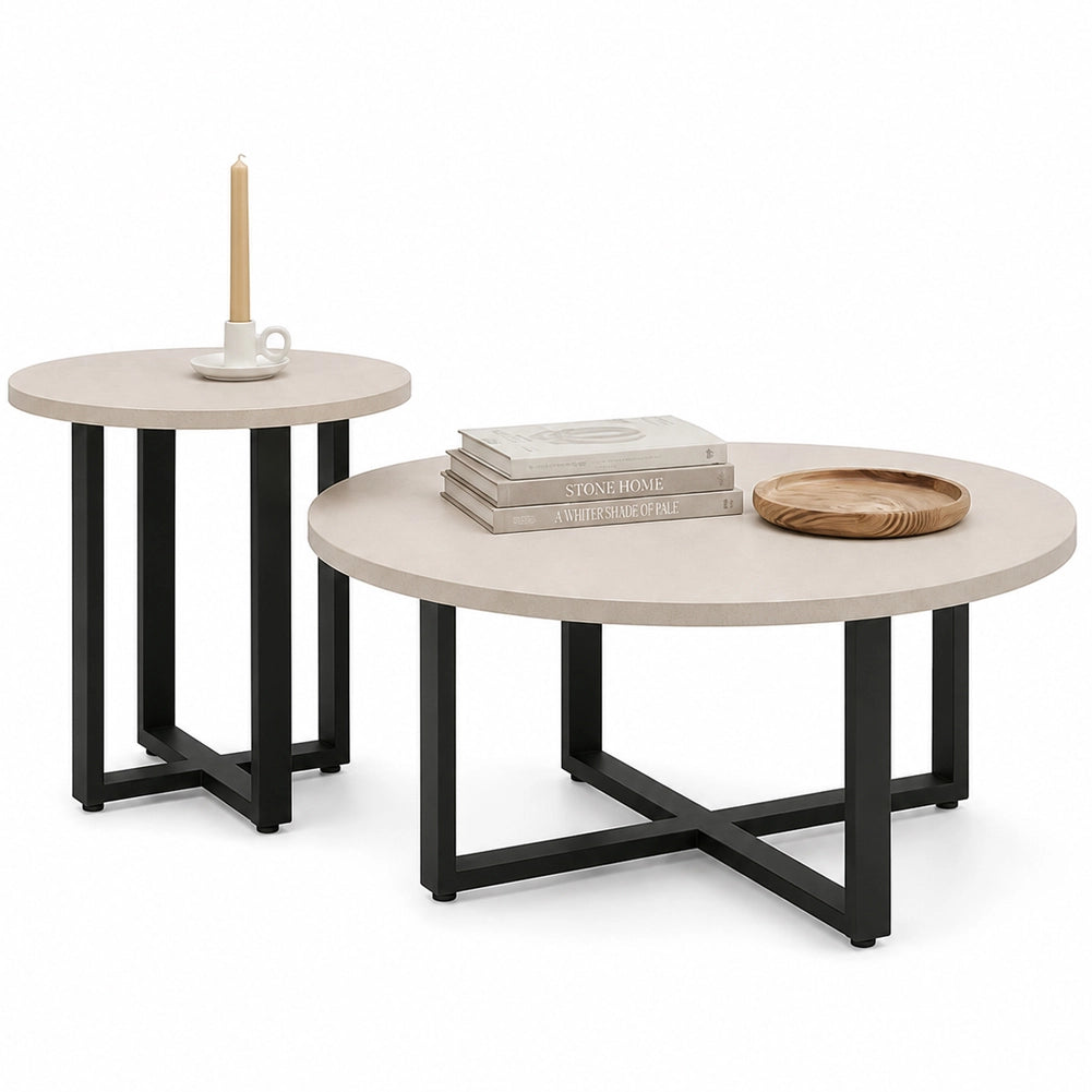Set 2 Tavolini da Caffè per Soggiorno Sabbia Design Moderno Tavolo Salvaspazio