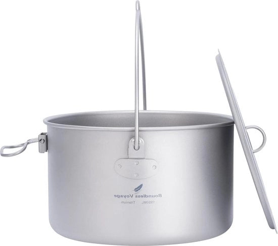 Pentola da Campeggio in Titanio da 1,95 L - Pentola da Cucina per Minestre - Boccale Leggero per Escursioni e Picnic - Set di Cucina Portatile per Viaggi - Set di Cibi da Pranzo per 1 Persona