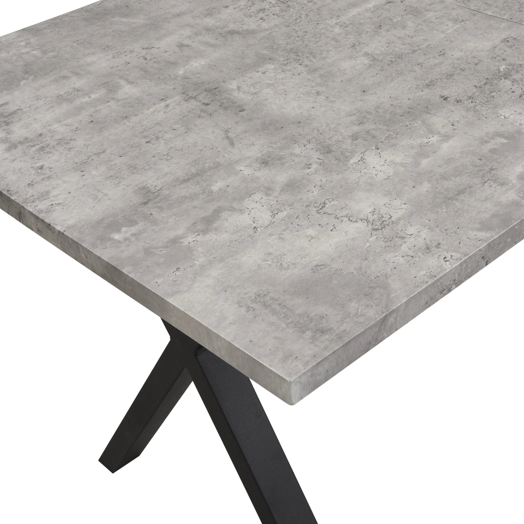 Tavolo da pranzo con gambe incrociate in MDF e metallo effetto cemento, per soggiorno e sala da pranzo, grigio nero