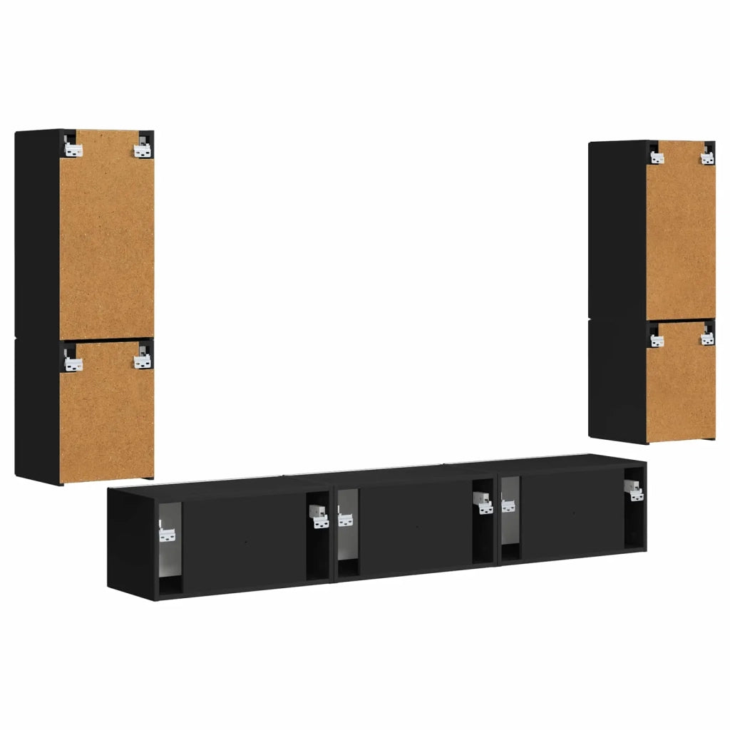 Set mobile TV Montaggio a parete 4 pcs Nero Legno multistrato