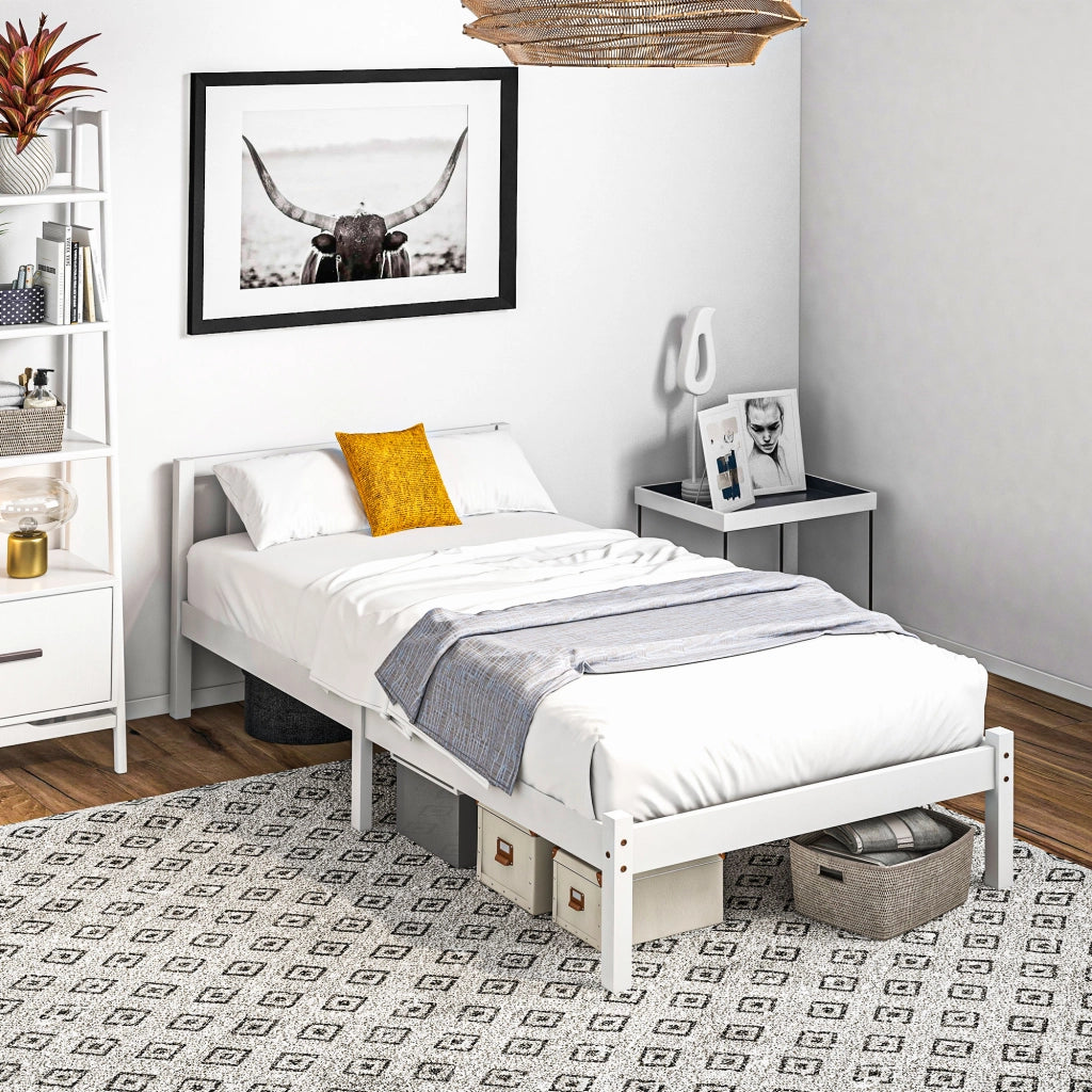 Struttura letto singolo in legno di pino 208 x 96 cm con rete a doghe, finitura bianca, portata 120 kg
