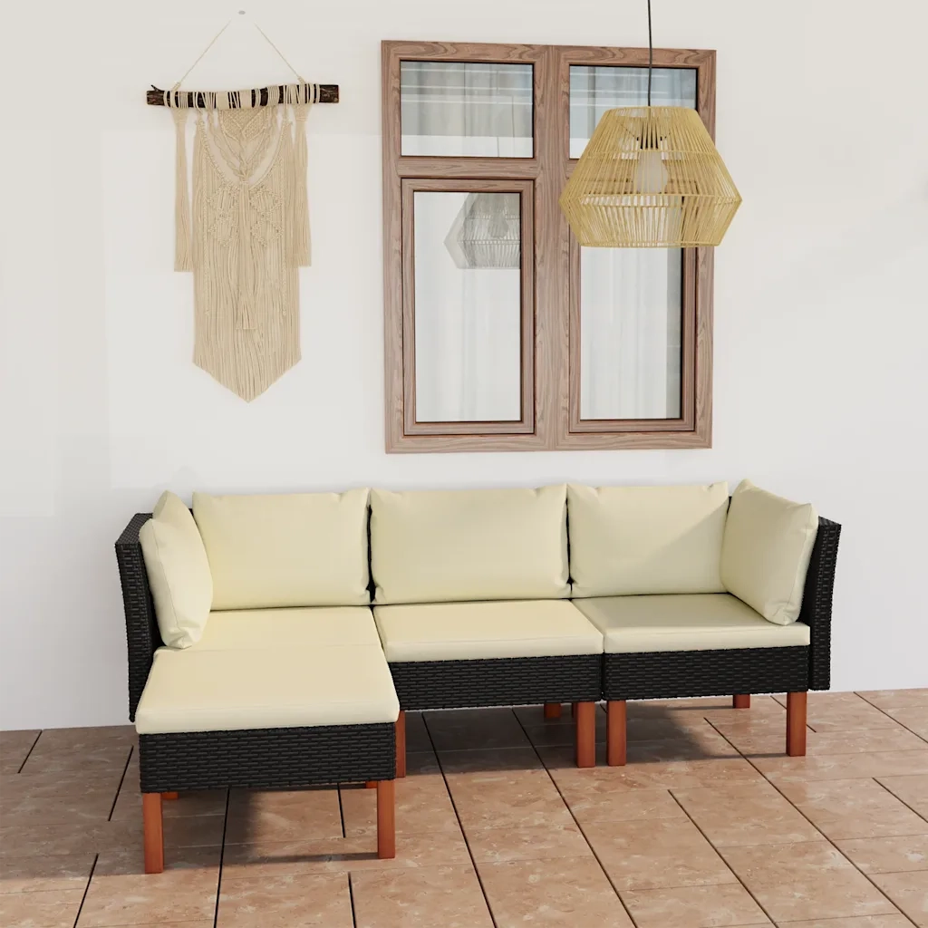 Set Divani da Giardino 4 pz | Set Salotto da Giardino con Cuscini in Polyrattan Nero