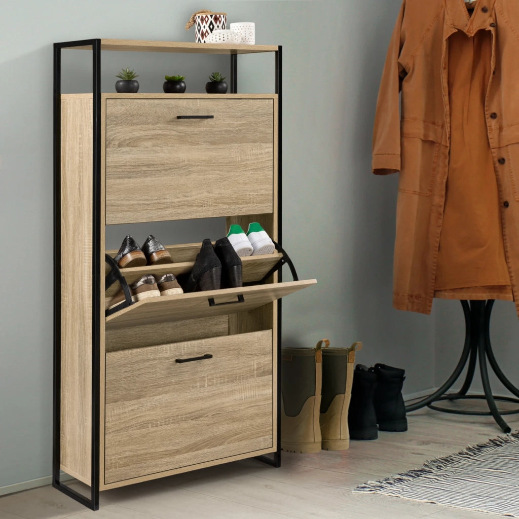 IDMarket - Scarpiera LUIS a 3 ante con ripiano superiore dal design industriale