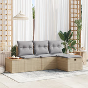 Set Divano da Giardino 4 Pezzi con Cuscini Beige in Rattan Polivalente