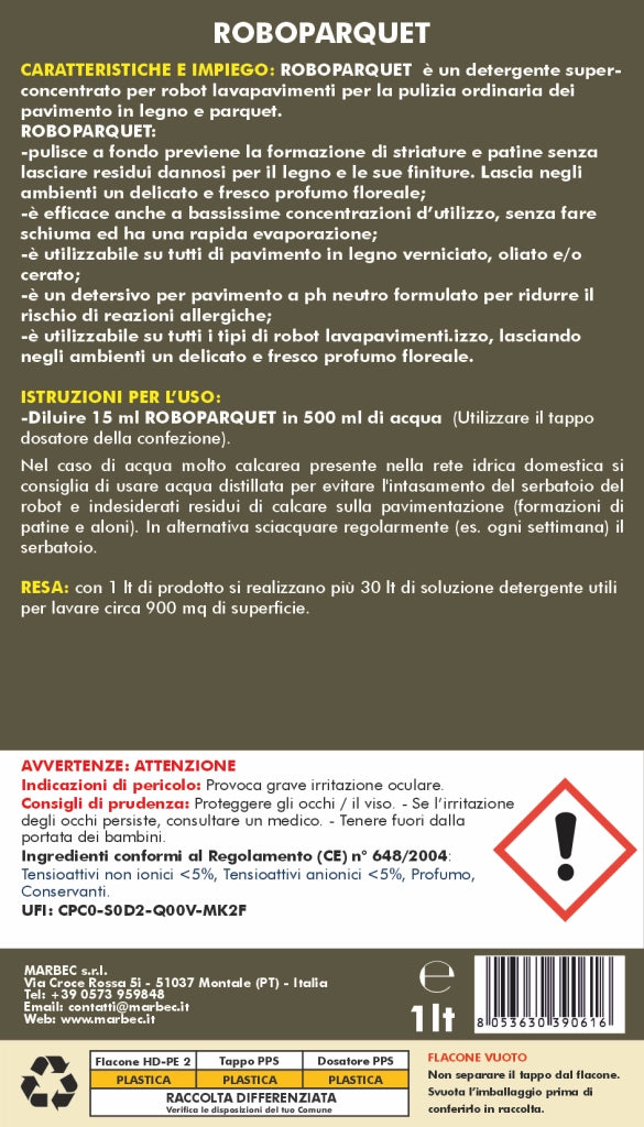 Detergente per robot lavapavimenti su parquet ROBOPARQUET 1LTx6Pz