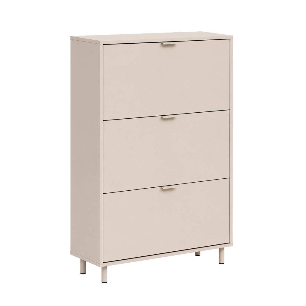 Scarpiera in legno e metallo con 3 ante, beige