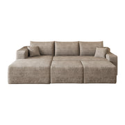 Divano angolare in corduroy a righe; seduta profonda - cammello 241×151×58 cm