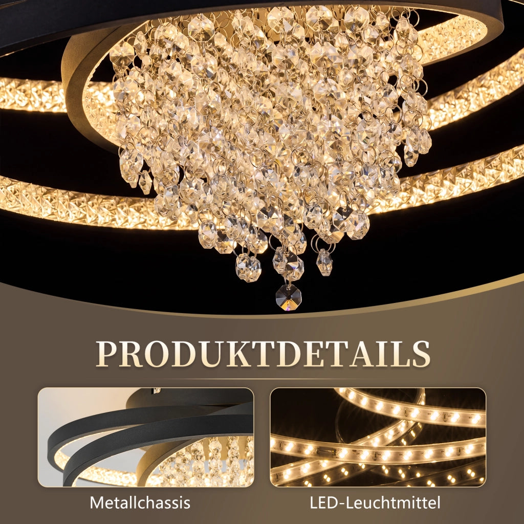 ZMH Plafoniera LED moderna rotonda nera luce bianca calda 3000K 40W lampada di cristallo per corridoio ufficio o studio