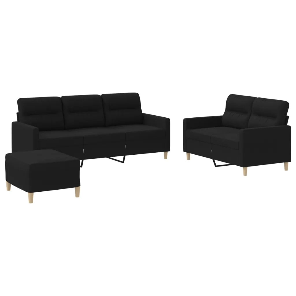 Set di Divani 3 pz con Cuscini Nero in Tessuto