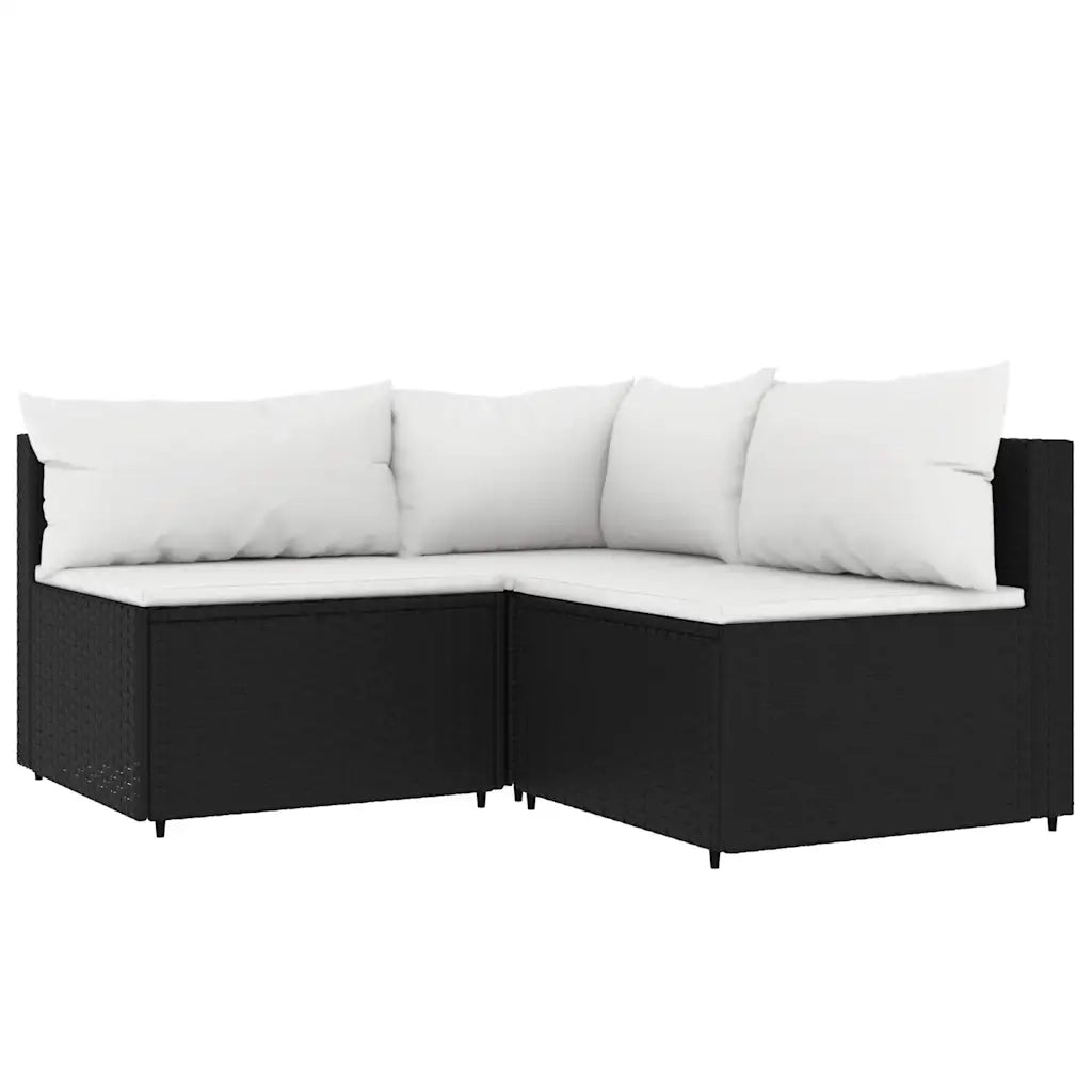 Set Divani da Giardino 3 pz con Cuscini Nero in Polyrattancod mxl 82200