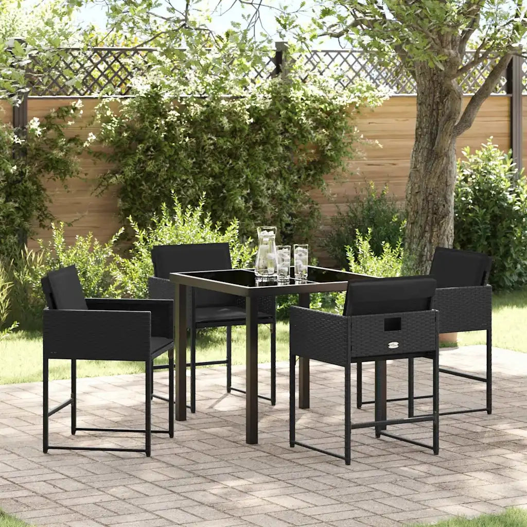 Set da Pranzo per Giardino con cuscino 5 pcs Nero polyrattan