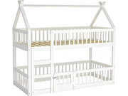 Letto a castello a forma di casetta in legno con scaletta "Laith" - 90 x 190 cm - Bianco