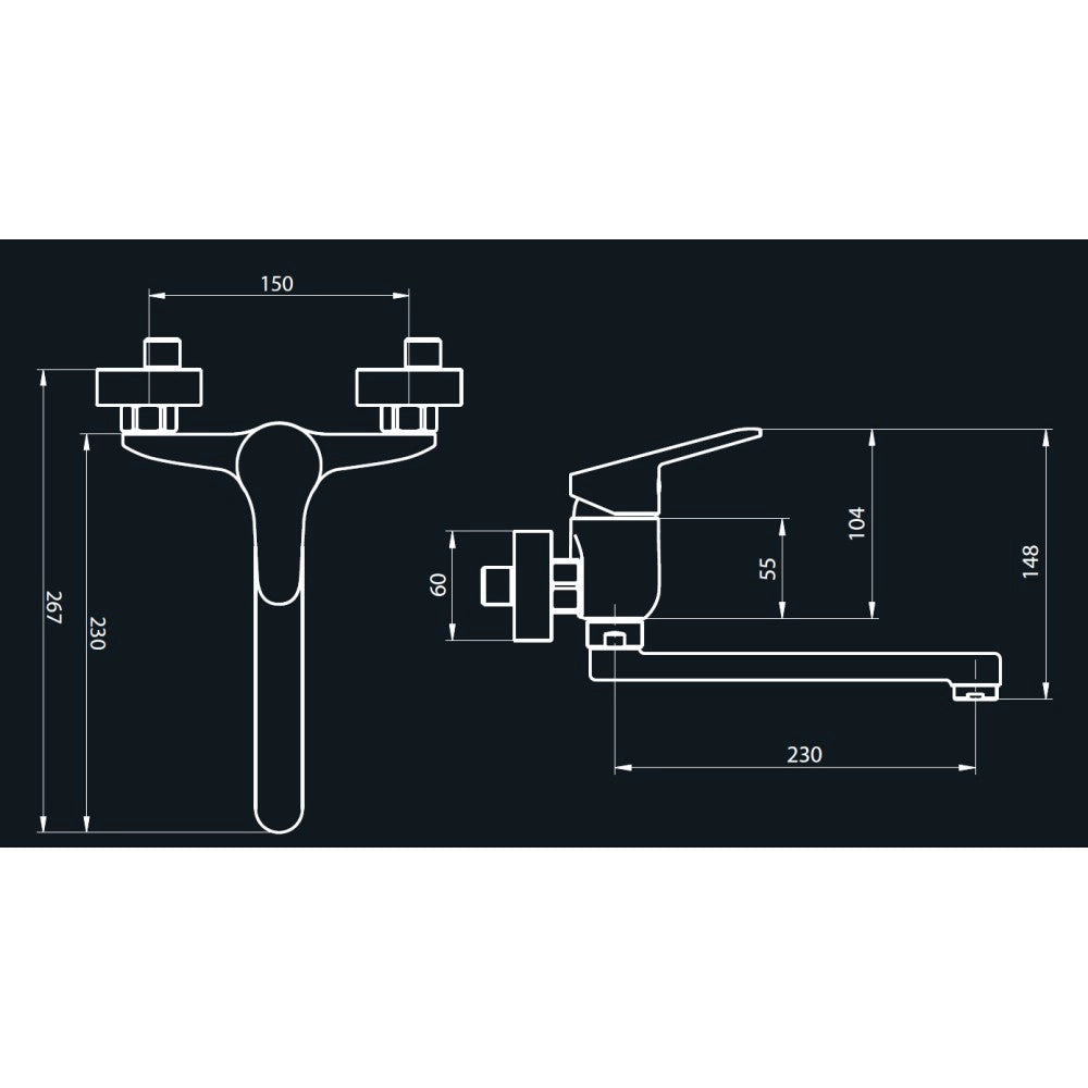 Tecom serie timeless miscelatore per lavello monocomando a muro finitura cromata lucida