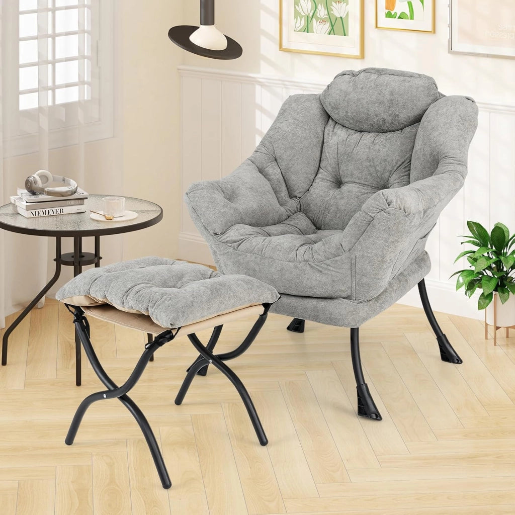 Poltrona per orecchie con sgabello, poltrona relax con braccioli e tasca laterale, per soggiorno, camera da letto e balcone, portata fino a 136 kg