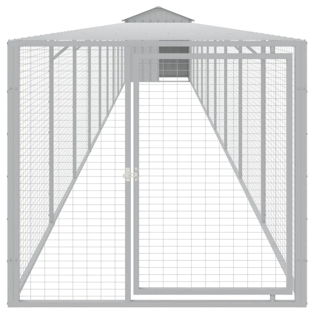 Recinto per pollaio con recinto per galline con cortile libero 117 x 1017 x 123 cm in acciaio zincato grigio 02_0043956