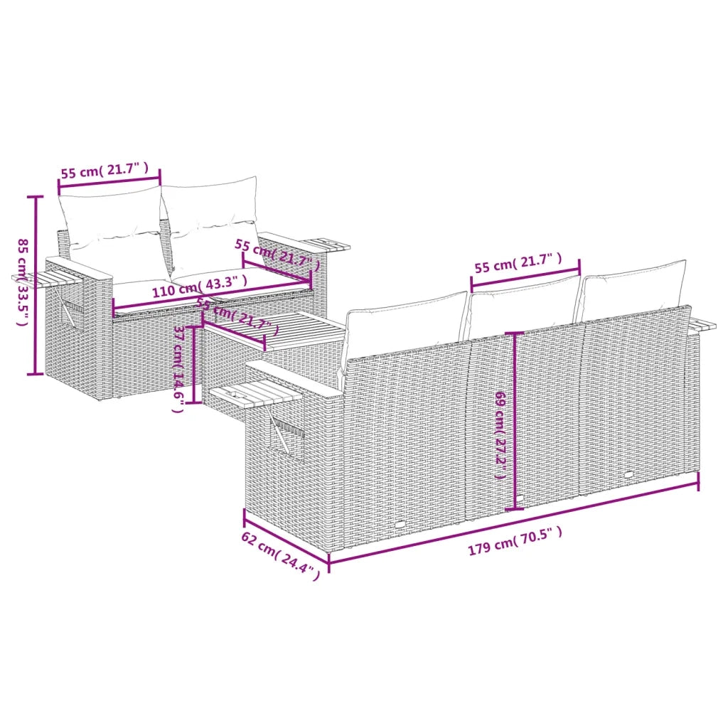 Set Divano da Giardino 6 pz con Cuscini Grigio in Polyrattan