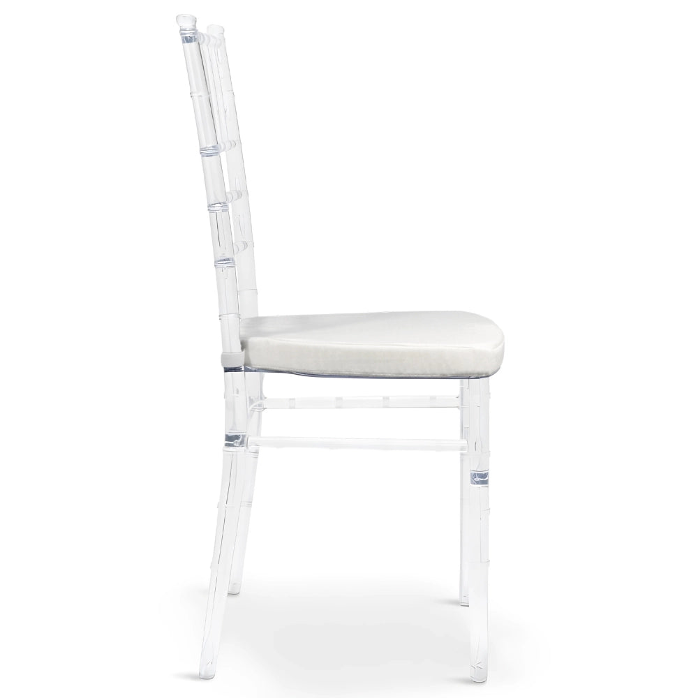 Set da 20 Sedie Chiavarine Plastica trasparenti con cuscino antiscivolo bianco