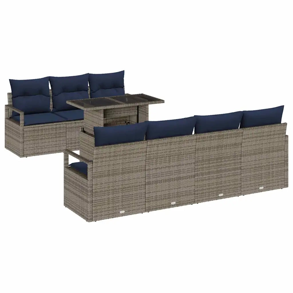 Set Divano da Giardino 8 pcs Grigio e Blu Navy polyrattan