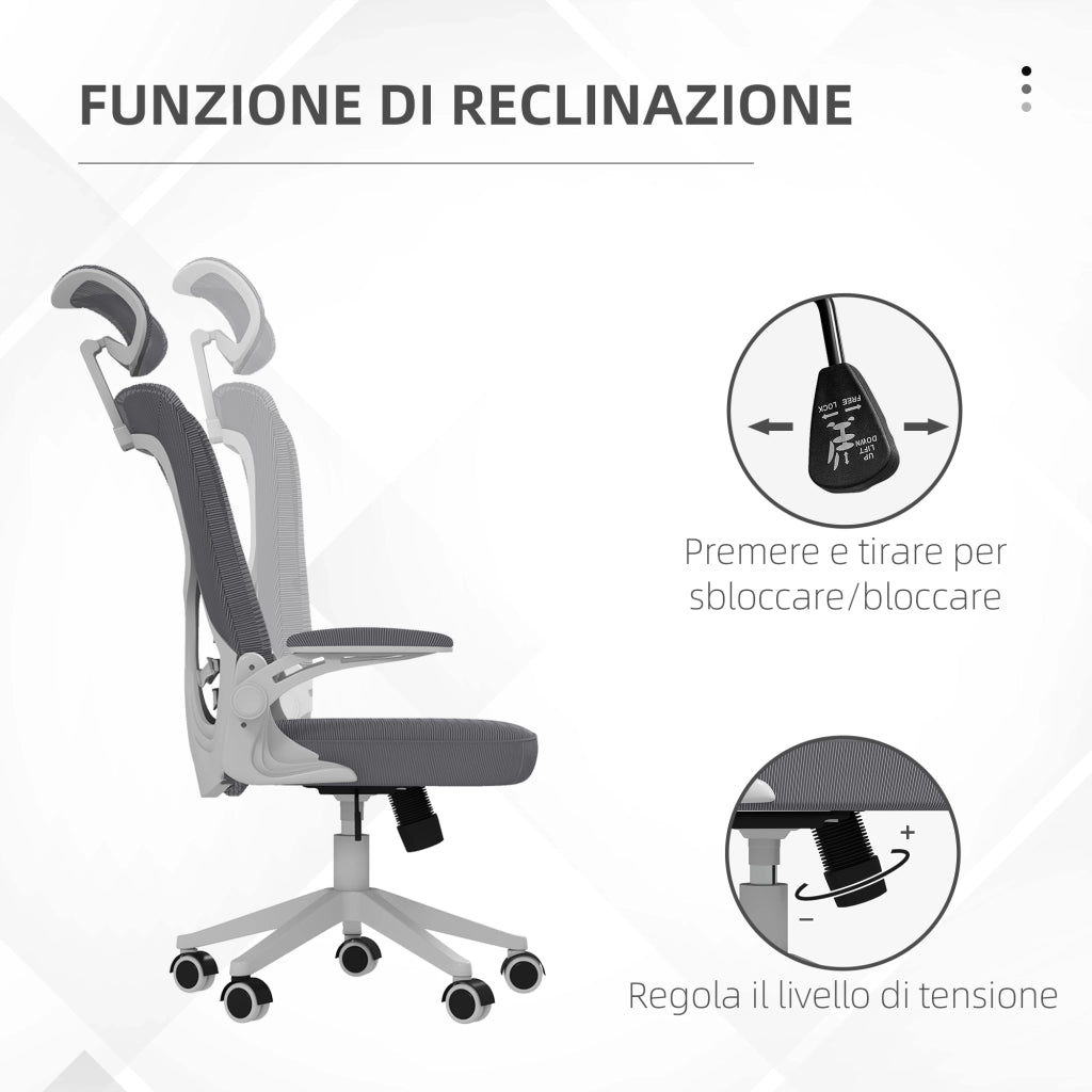 Easycomfort Sedia da Ufficio ad Altezza Regolabile con Supporto Lombare e Braccioli Ribaltabili, 65x64x120-130 cm