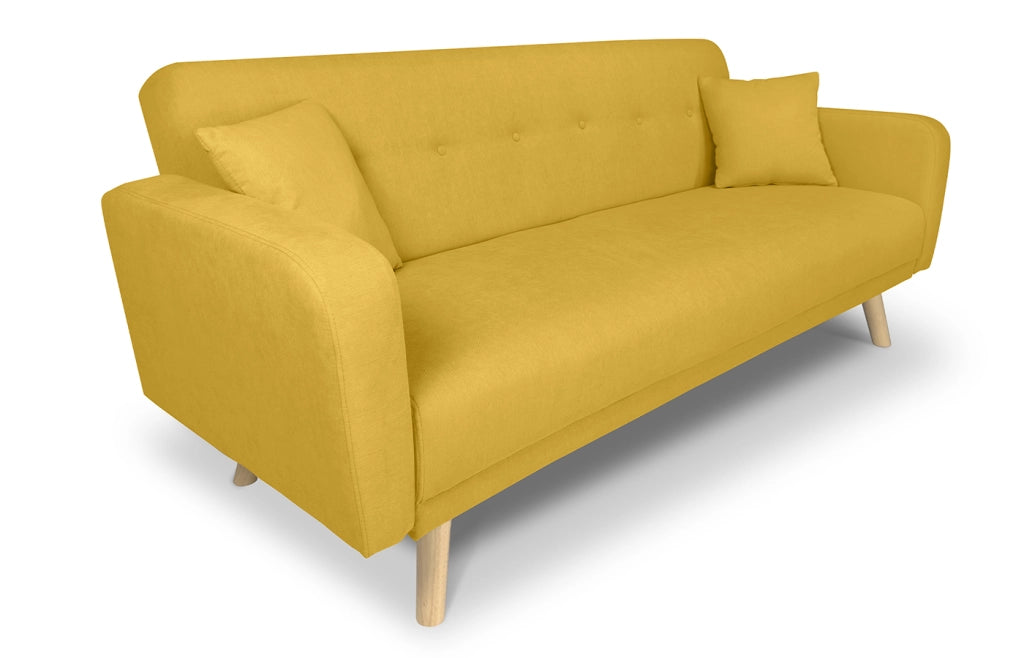 Divano letto clic clac in tessuto vellutato giallo, divano 3 posti - Henry - DL-HE16FBC