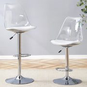 Sgabello da bar set da 2 con altezza regolabile e rotazione 360 schienale in plastica trasparente e PU bianco metallo argento