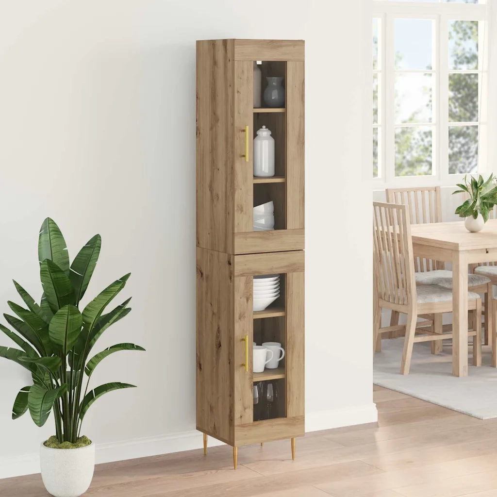 Credenza 2 pcs Rovere artigianale Vetro 3415973