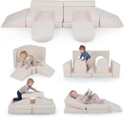 Divano da Gioco per Bambini Trasformabile, Poltrona Modulare a 10 Pezzi, Tessuto Suede e Schiuma ad Alta Elasticità, Divanetto per Bambini 3+ Anni, per Camerette, Soggiorno e Studio (Beige)