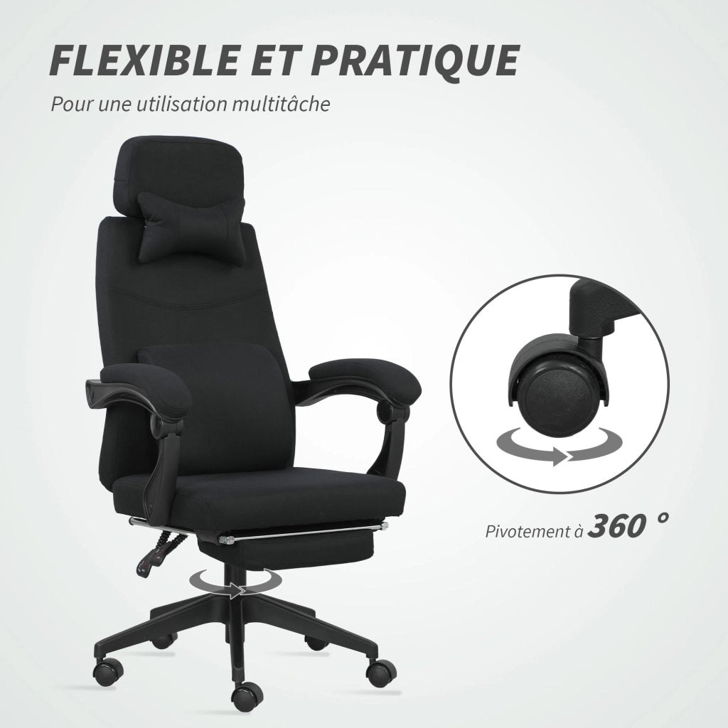 Sedia da ufficio reclinabile con poggiapiedi e rotelle ¨C zephmum ¨C nero 62x68x127 cm