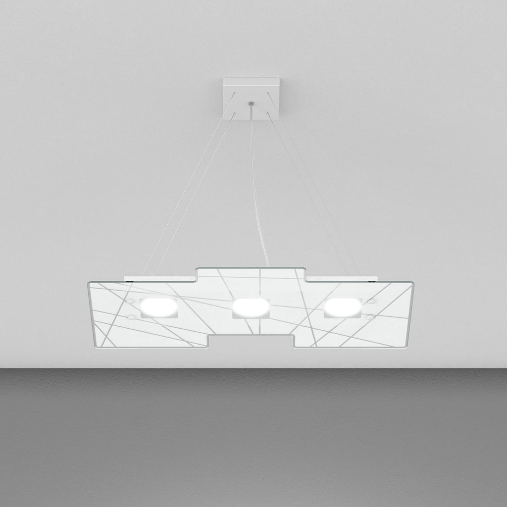 Lampadario Contemporaneo Focus Metallo Bianco Vetro 3 Luci Gx53
