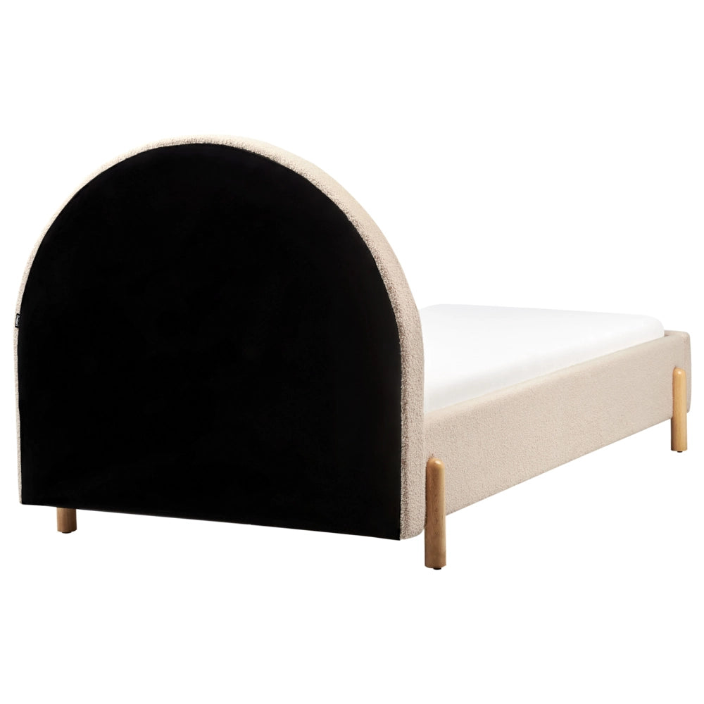Letto singolo retrò con testiera rotonda in boucle beige 90 x 200 cm  con Testiera a Mezza Luna