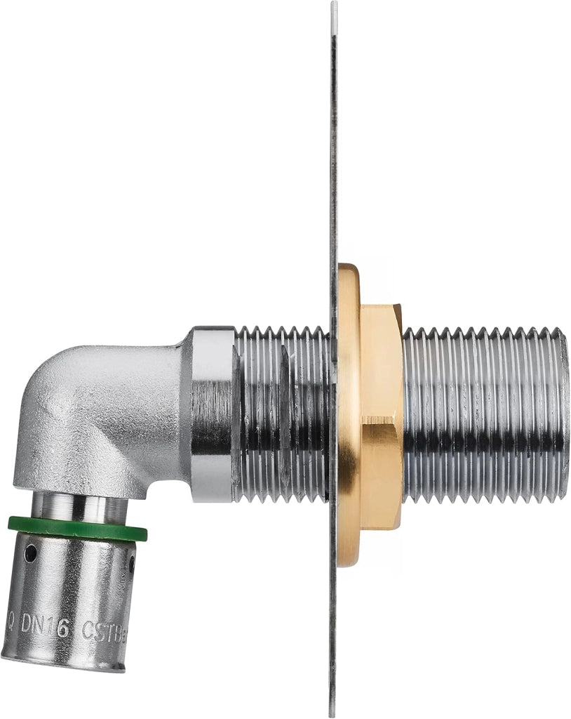 FIXSYSTEM Kit giradischi uscita paratia per tubo PER a crimpare Ø16 - uscite interasse 150 millimetri maschio 20x27 (3/4) per rubinetto doccia/vasca - Installazione visibile