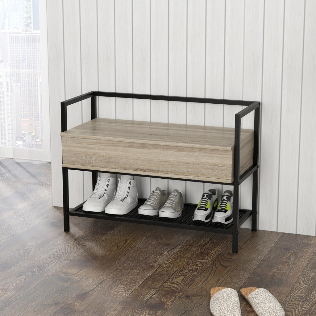 Banco ingresso con tapa abatible e ripiano grigliato ¨C zephmum ¨C rovere 84x39.5x61 cm