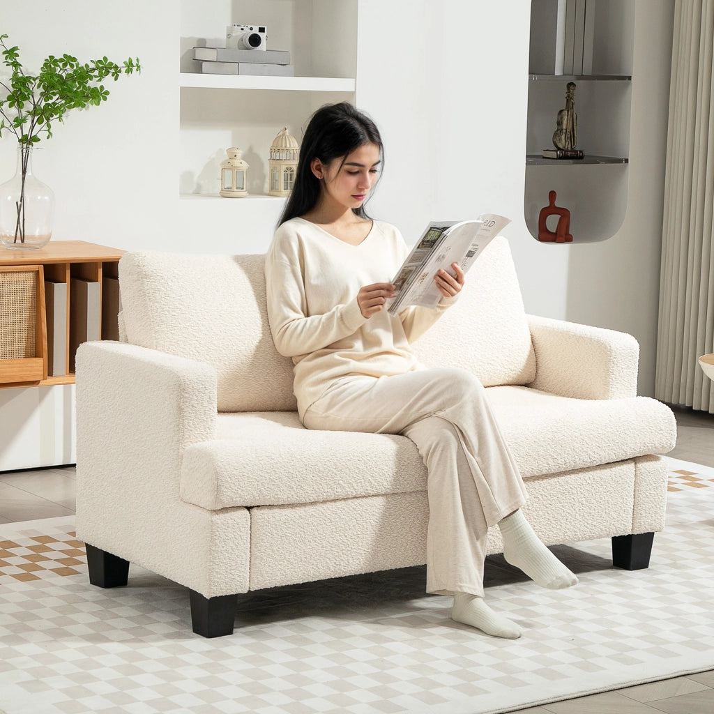 Divano 2 posti 120 cm ¨C Xylo ¨C tessuto chenille beige con cuscini schienale removibili