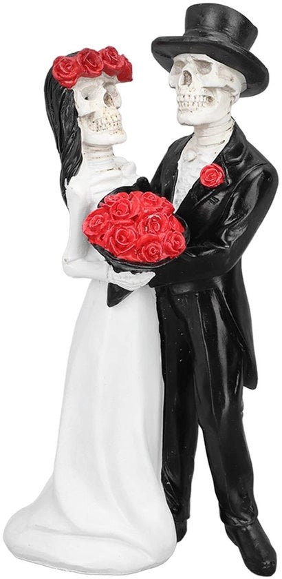 Figura di Cartapesta di un Paio di Sposi con scheletro - Decorazione - Hars - Manufatto Artigianale - Halloween - Simbolo di Amore Eterno - Figurina