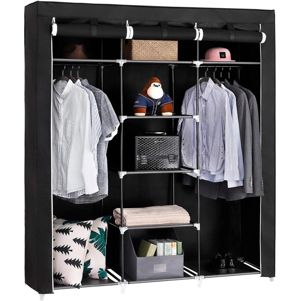 Armadio da toeletta in tessuto Nyana Home 170x150x45cm, 3 ante, 7 fori, 1 armadio nero