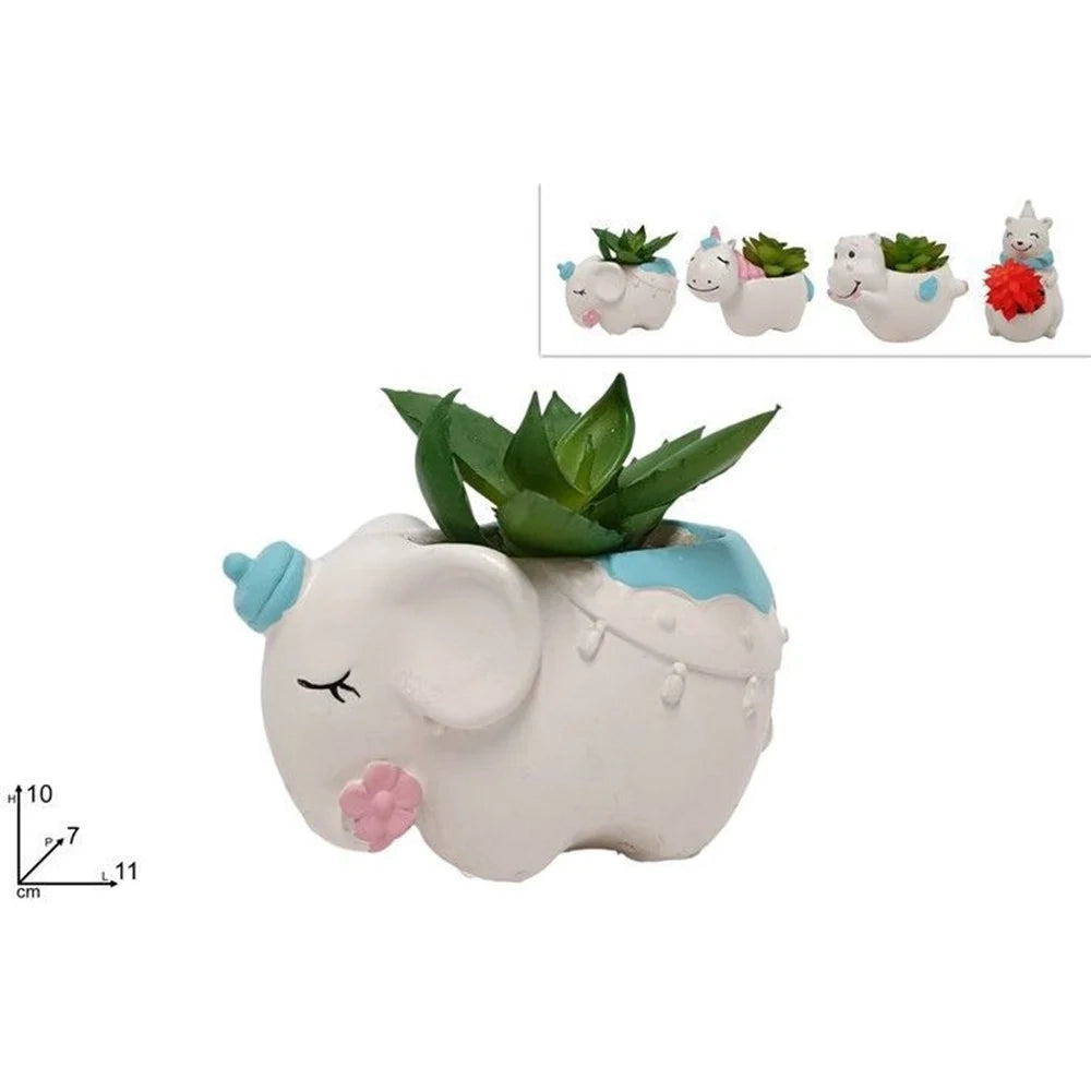 Trade Shop - Set 12pz Vaso Portafiori Decorativo Forma Animaletto Con Pianta Grassa 4 Modelli 660942 -
