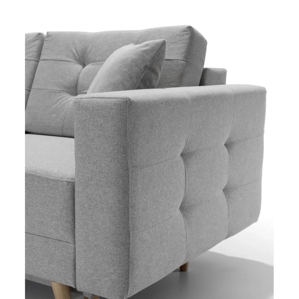 Divano angolare trasformabile HASGARD 3 posti grigio 248x162 cm - con vano contenitore e piedi in legno