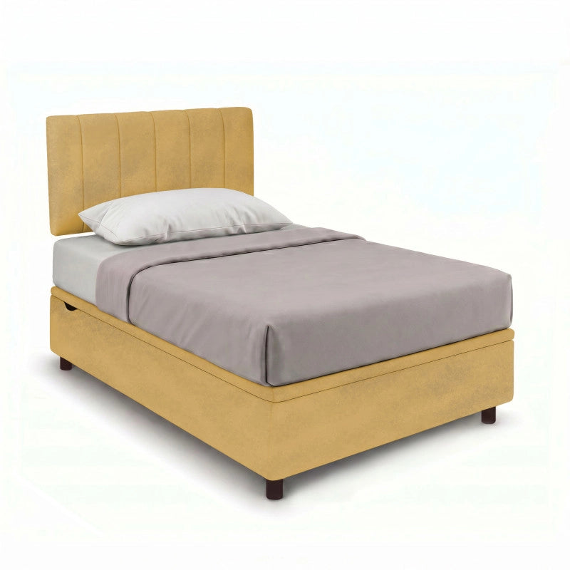 Letto imbottito Singolo 80x200 cm Vertical - Contenitore,Microfibra,Ocra
