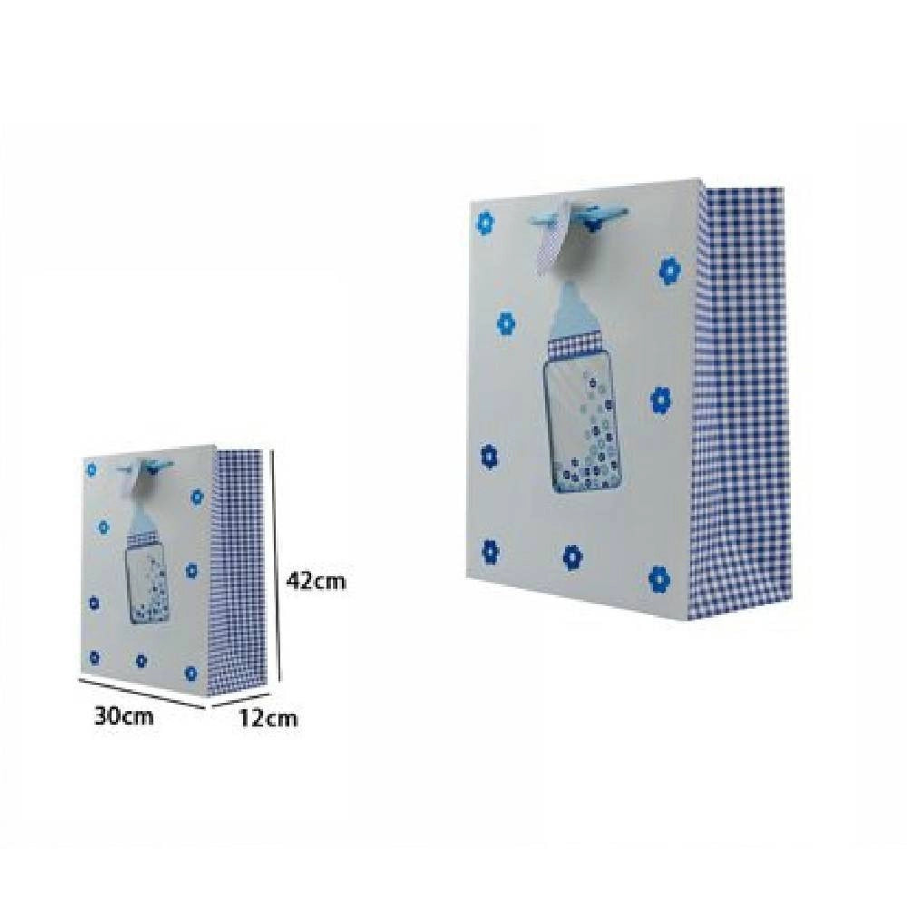 Trade Shop - Set 3 Buste Da Regalo 30x42x12 Cm Fantasia Biberon Maschio Femmina Nascita 65914 -