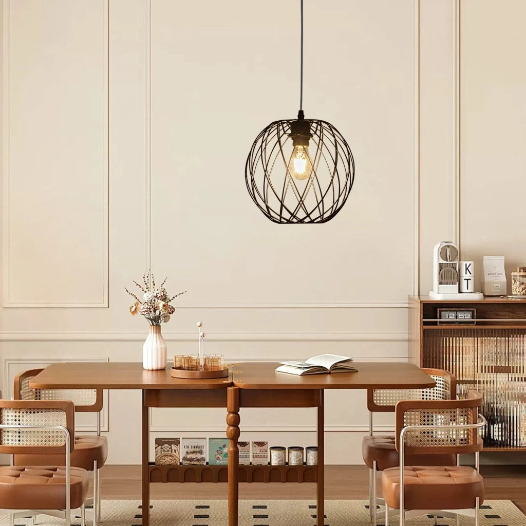 Lampada a sospensione ZMH nera retro 120 cm griglia a gabbia E27 per sala da pranzo e corridoio