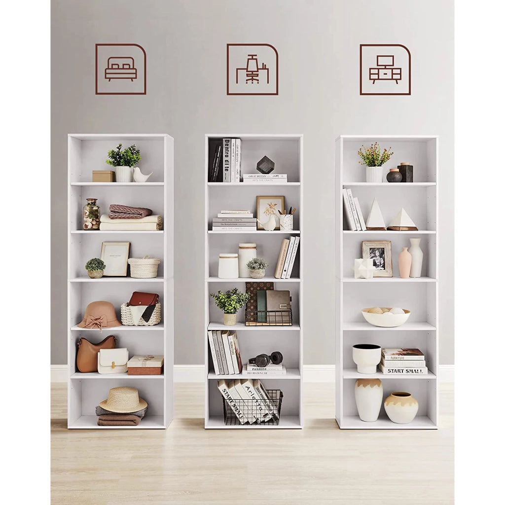 Libreria/mobile contenitore a 6 ripiani per soggiorno ufficio camera da letto stile scandinavo 40 x 24 x 1785 cm bianco 12_0004250