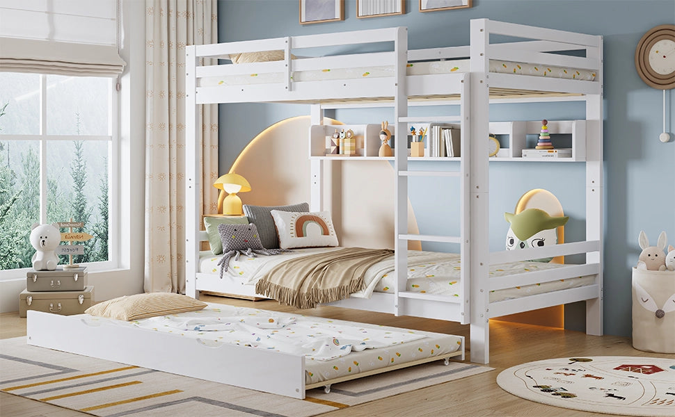 Letto a castello con ripiani in legno massiccio e MDF 90x200 cm
