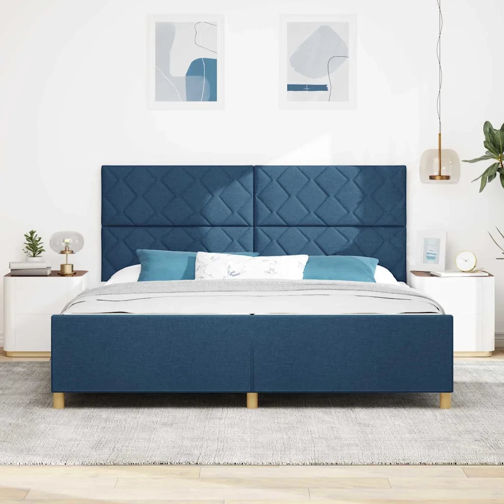 Struttura del letto con testiera Blu 200 x 200 cm Tessuto