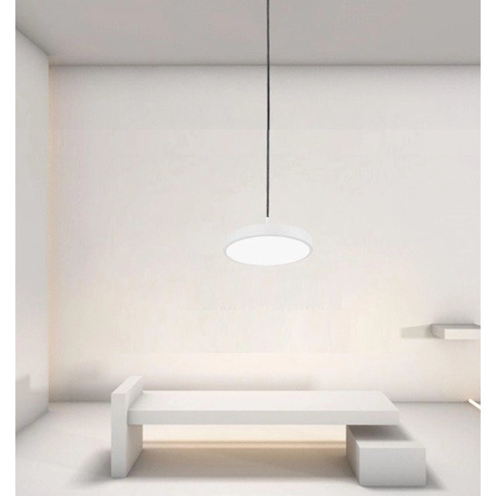 Trade Shop - Lampadario A Sospensione Led 40w Bianco Cerchio Tondo Moderno Minimal Luce 6500k 32880 -