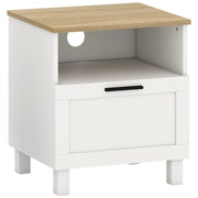 Comodino Moderno 45x38x50 cm con Cassetto e Ripiano in Legno Bianco e color Legno