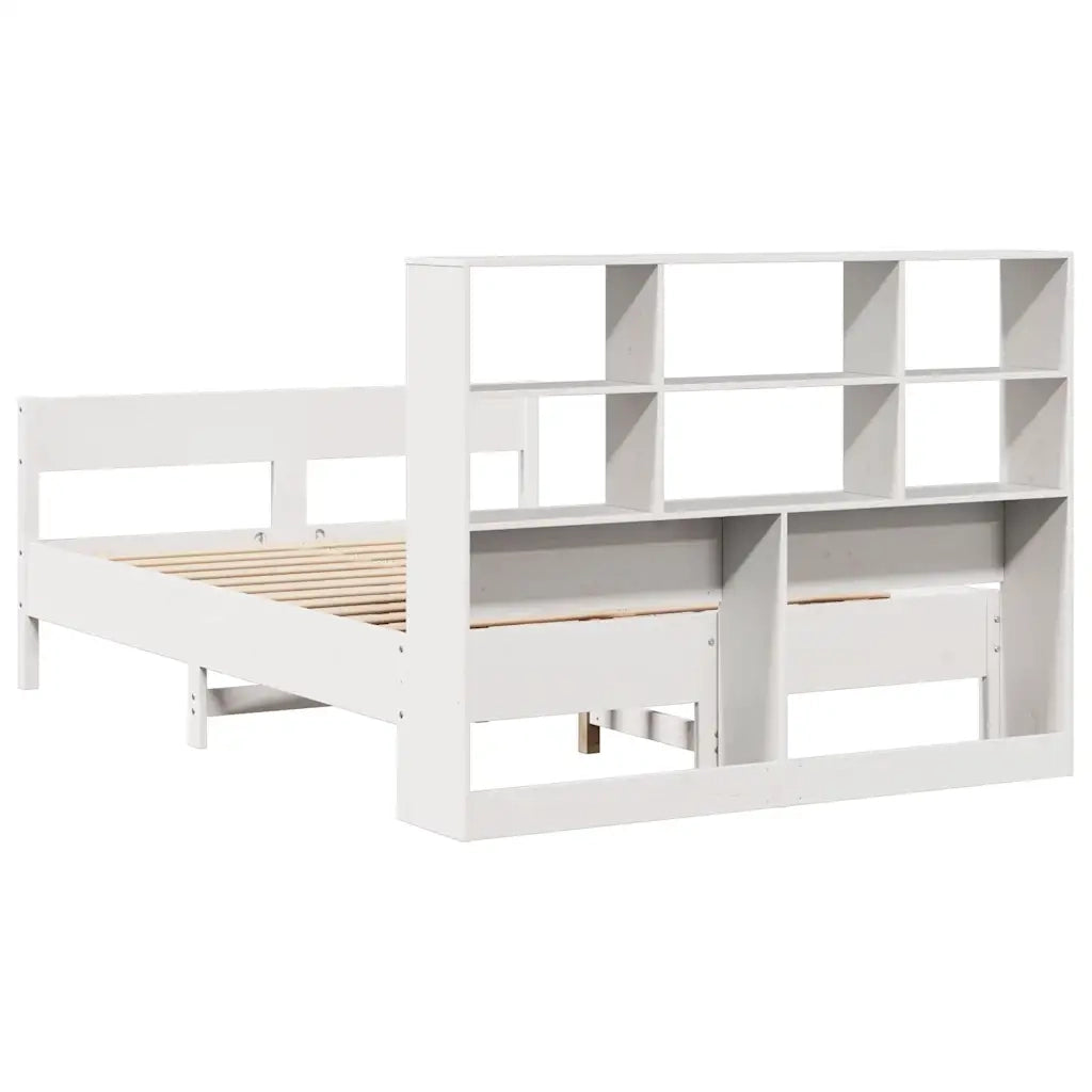 Letto Libreria senza Materasso-Struttura Letto con contenitore Bianco 160x200 cm Legno di Pino 171766